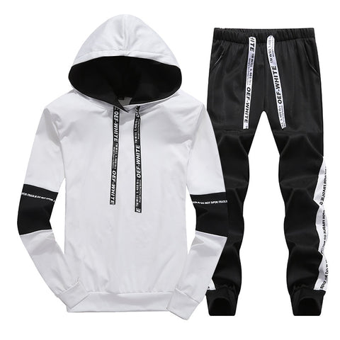 Image of Sets Tracksuit Men Autumn Winter Hooded Sweatshirt Drawstring Outfit Sportswear 2019 Male Suit Pullover Two Piece Set Casual