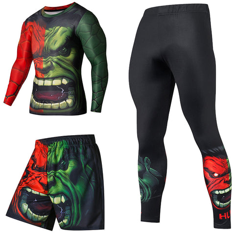 Image of Superhero Compression Tracksuits Men's Sport Suit Quick Dry Running sets Clothes Sports Joggers Training Gym Fitness Man Set