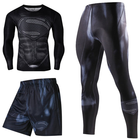 Image of Superhero Compression Tracksuits Men's Sport Suit Quick Dry Running sets Clothes Sports Joggers Training Gym Fitness Man Set