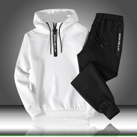 Image of Sets Tracksuit Men Autumn Winter Hooded Sweatshirt Drawstring Outfit Sportswear 2019 Male Suit Pullover Two Piece Set Casual