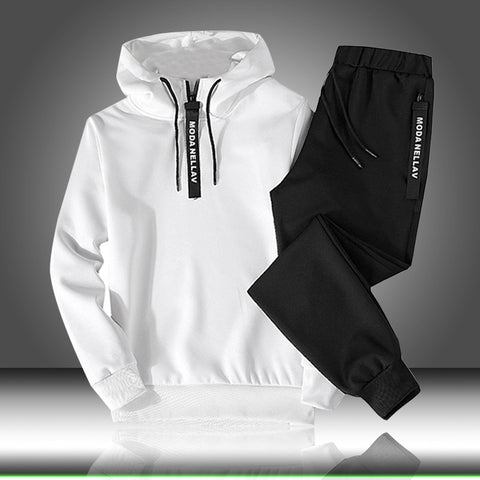 Image of Sets Tracksuit Men Autumn Winter Hooded Sweatshirt Drawstring Outfit Sportswear 2019 Male Suit Pullover Two Piece Set Casual