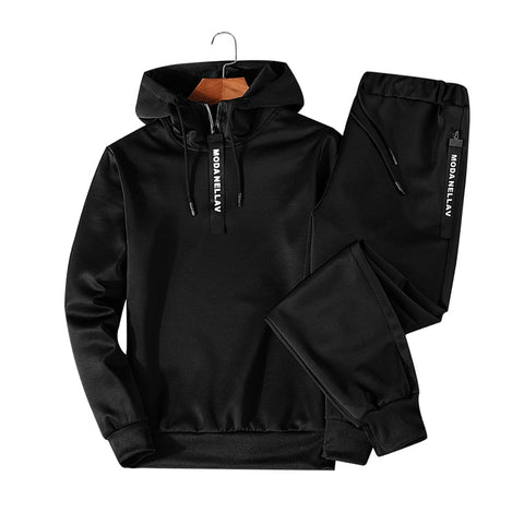 Image of Sets Tracksuit Men Autumn Winter Hooded Sweatshirt Drawstring Outfit Sportswear 2019 Male Suit Pullover Two Piece Set Casual
