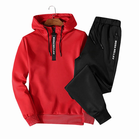 Image of Sets Tracksuit Men Autumn Winter Hooded Sweatshirt Drawstring Outfit Sportswear 2019 Male Suit Pullover Two Piece Set Casual
