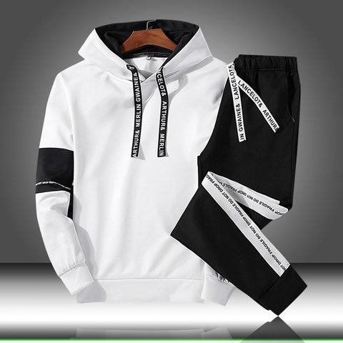 Image of Sets Tracksuit Men Autumn Winter Hooded Sweatshirt Drawstring Outfit Sportswear 2019 Male Suit Pullover Two Piece Set Casual