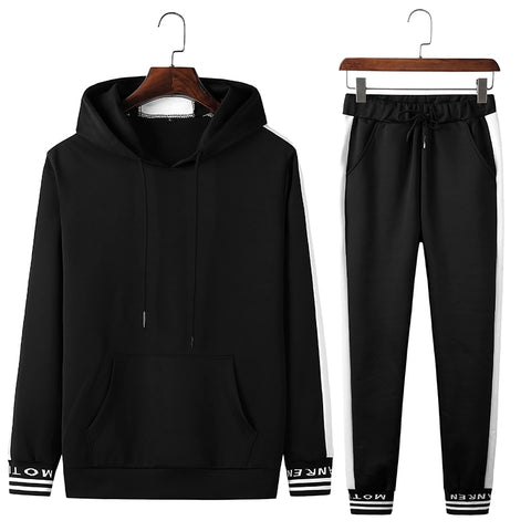 Image of Sets Tracksuit Men Autumn Winter Hooded Sweatshirt Drawstring Outfit Sportswear 2019 Male Suit Pullover Two Piece Set Casual