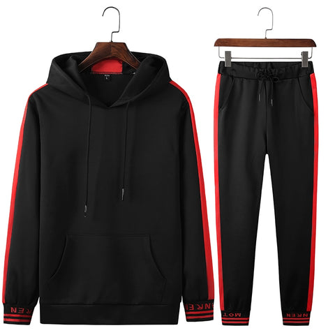 Image of Sets Tracksuit Men Autumn Winter Hooded Sweatshirt Drawstring Outfit Sportswear 2019 Male Suit Pullover Two Piece Set Casual