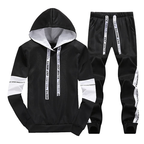 Image of Sets Tracksuit Men Autumn Winter Hooded Sweatshirt Drawstring Outfit Sportswear 2019 Male Suit Pullover Two Piece Set Casual